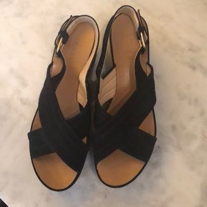 J. Crew black suede platform wedge sandals